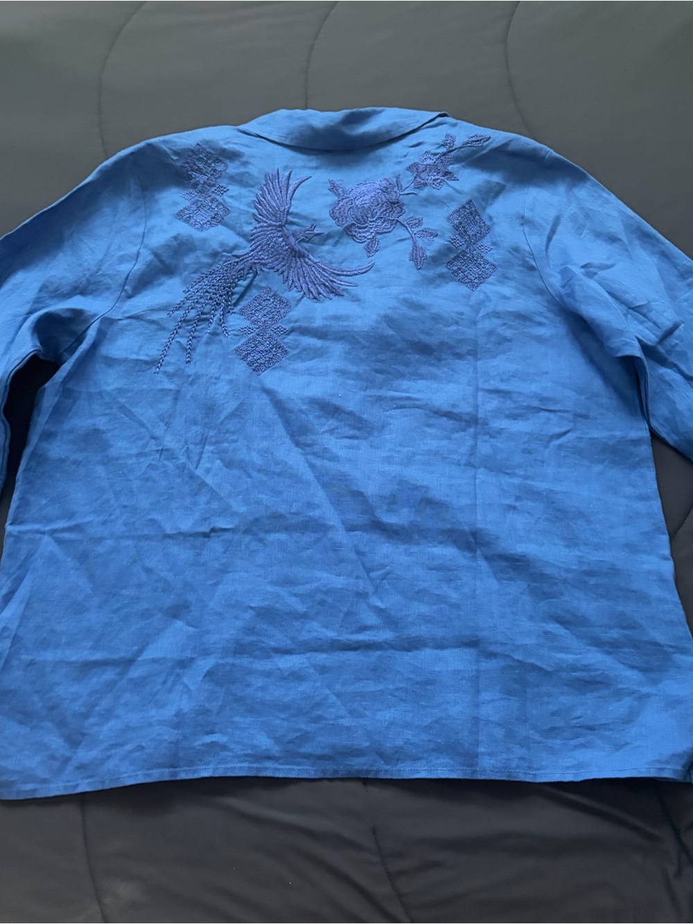 Johnny Was Ruffle Sleeve Shirt in Admiral Blue - Picture 10 of 12